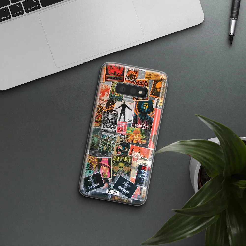 a collection of posters on a wall Samsung S10e Clear TPU Case