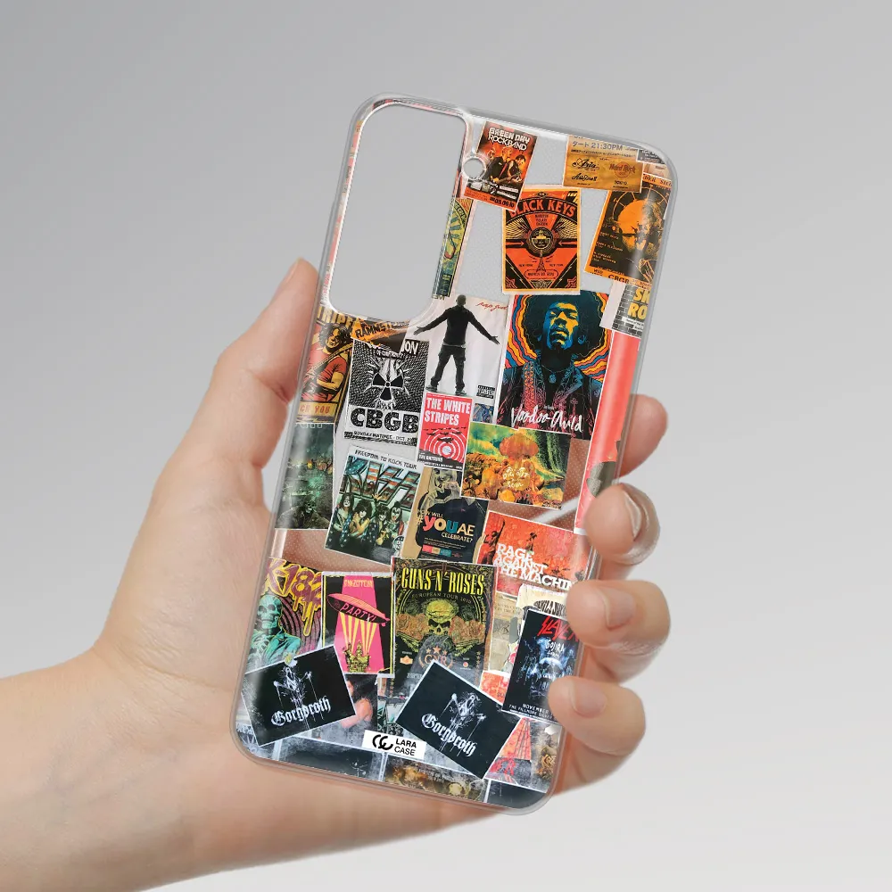 A Collection Of Posters On A Wall Samsung S21 Fe Clear Tpu Case