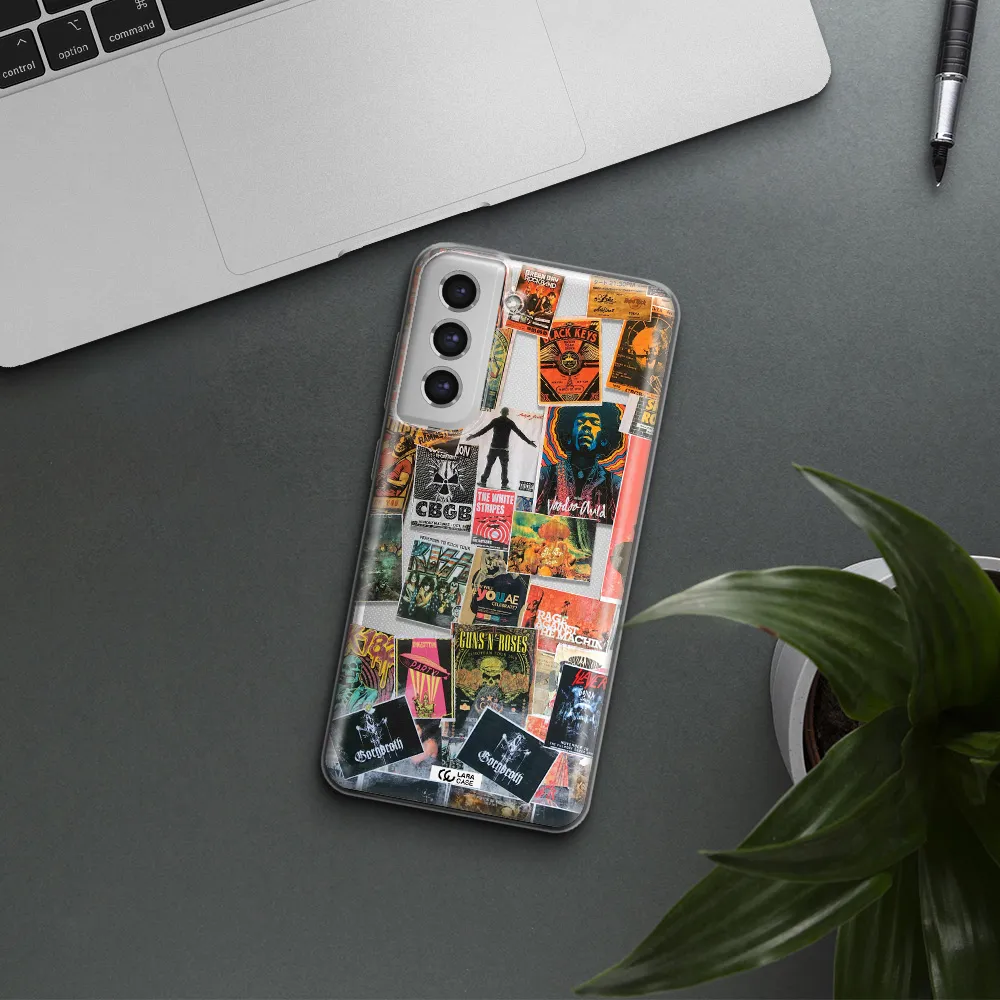 A Collection Of Posters On A Wall Samsung S21 Fe Clear Tpu Case