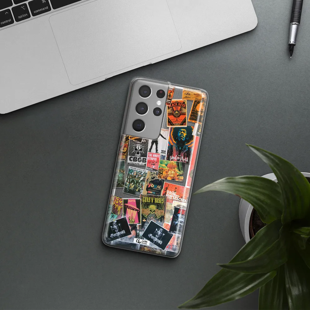 a collection of posters on a wall Samsung S21 Ultra Clear TPU Case