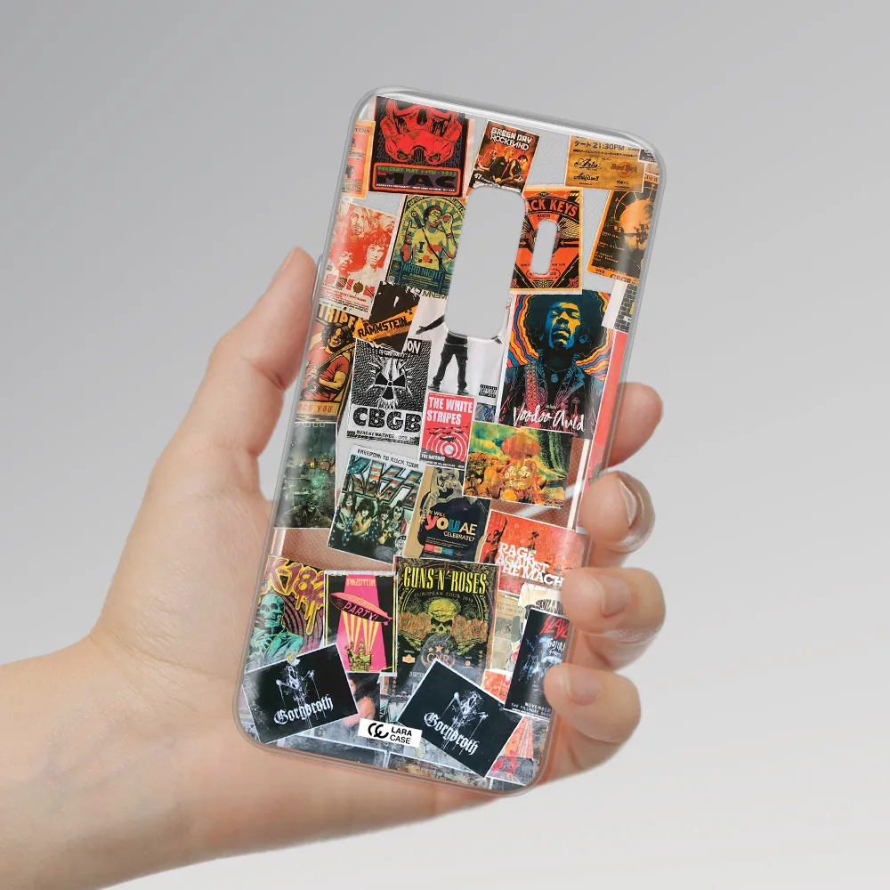 a collection of posters on a wall Samsung S9 Plus Clear TPU Case