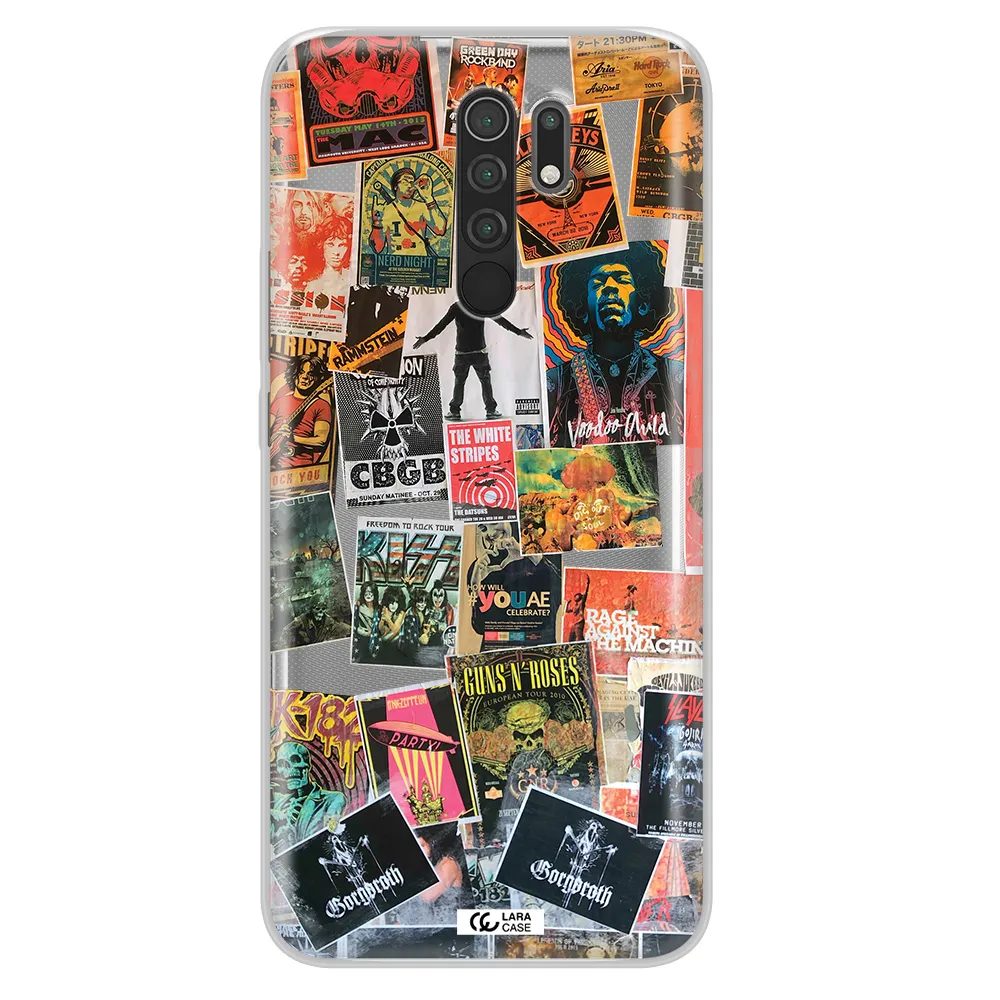a collection of posters on a wall Xiaomi Redmi 9 Clear TPU Case