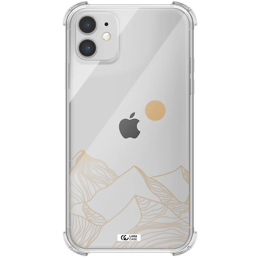 a mountain range with a sun in the background Apple iPhone 11 Clear PC Case
