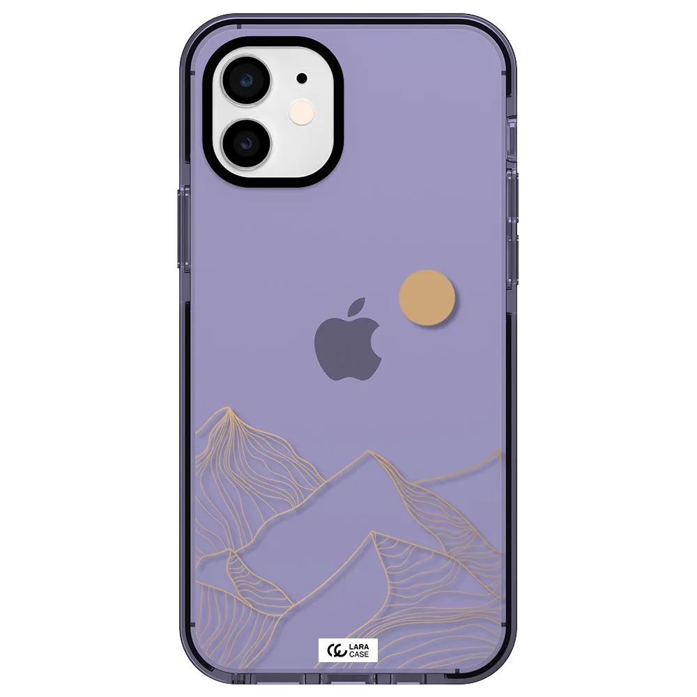 a mountain range with a sun in the background Apple iPhone 11 impact Lilac Case