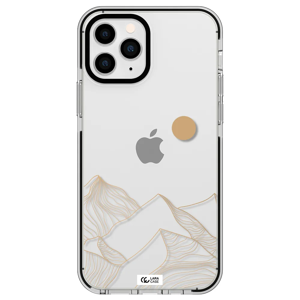 a mountain range with a sun in the background Apple iPhone 11 pro max impact black border Case