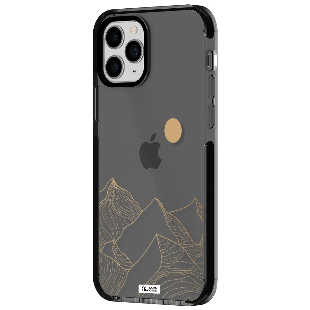 a mountain range with a sun in the background Apple iPhone 11 pro max impact Smoke Black Case