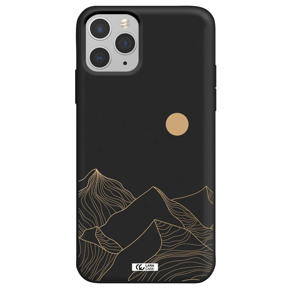 a mountain range with a sun in the background Apple iPhone 11 pro max Silicone black Case