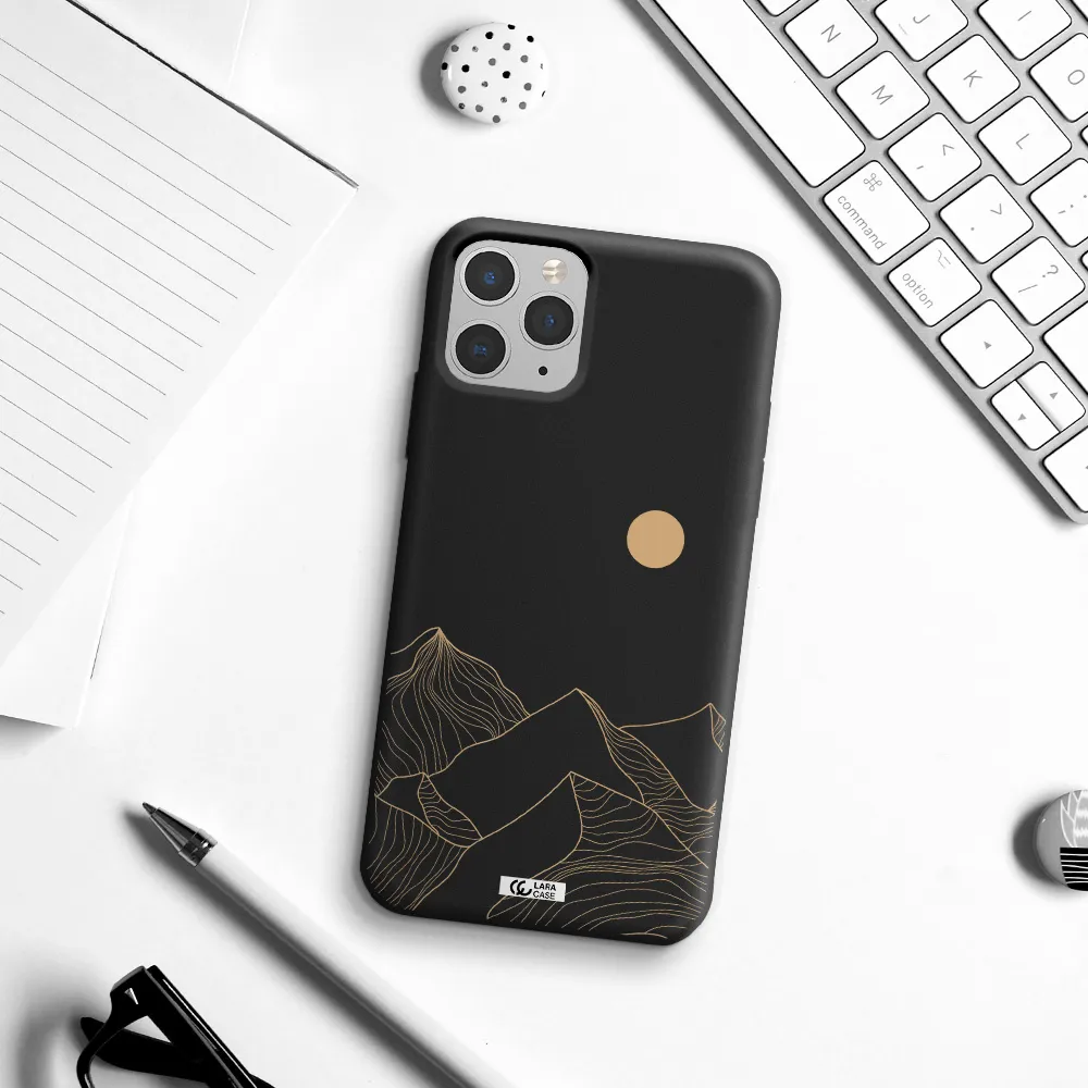 a mountain range with a sun in the background Apple iPhone 11 pro max Silicone black Case