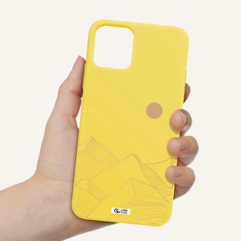 a mountain range with a sun in the background Apple iPhone 11 pro max Silicone canary yellow Case