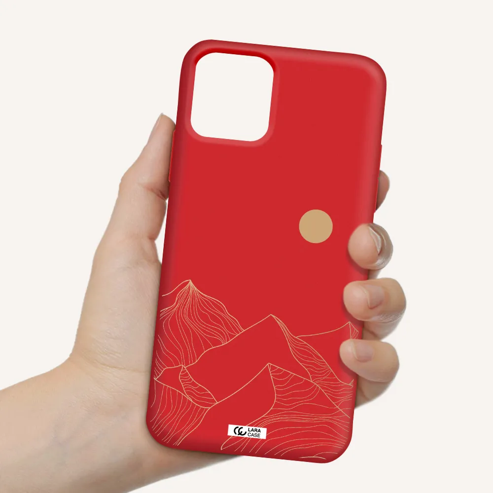 a mountain range with a sun in the background Apple iPhone 11 pro max Silicone Imperial Red Case