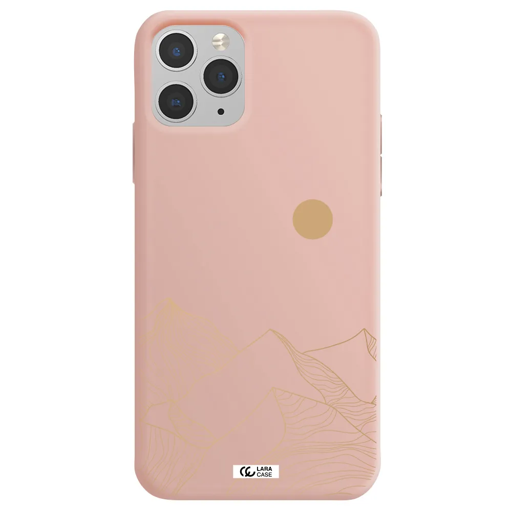 a mountain range with a sun in the background Apple iPhone 11 pro max Silicone pastel pink Case