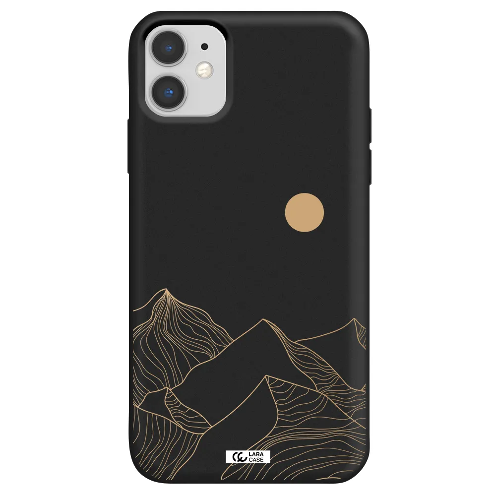 a mountain range with a sun in the background Apple iPhone 11 Silicone black Case