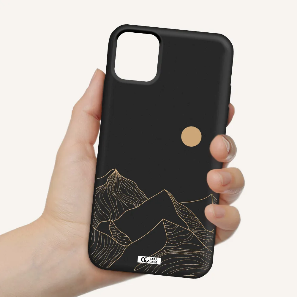 a mountain range with a sun in the background Apple iPhone 11 Silicone black Case