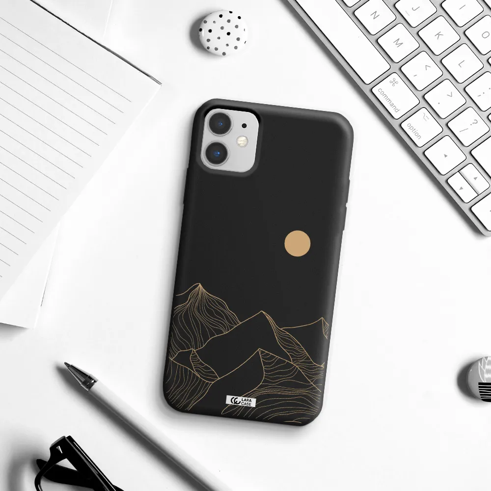 a mountain range with a sun in the background Apple iPhone 11 Silicone black Case