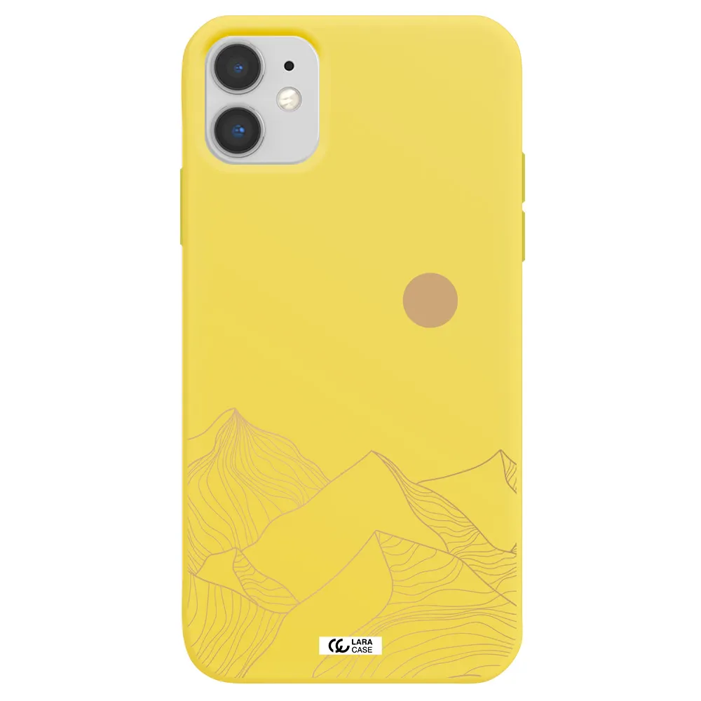 a mountain range with a sun in the background Apple iPhone 11 Silicone canary yellow Case