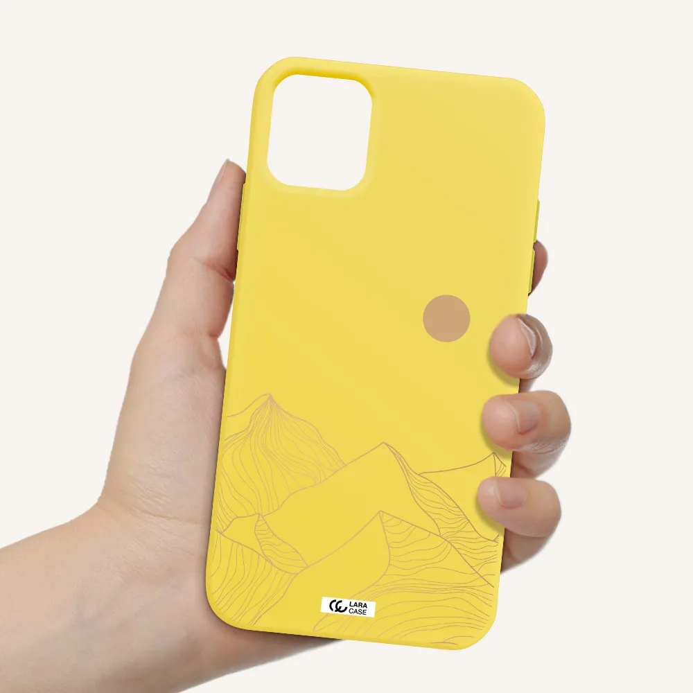 a mountain range with a sun in the background Apple iPhone 11 Silicone canary yellow Case