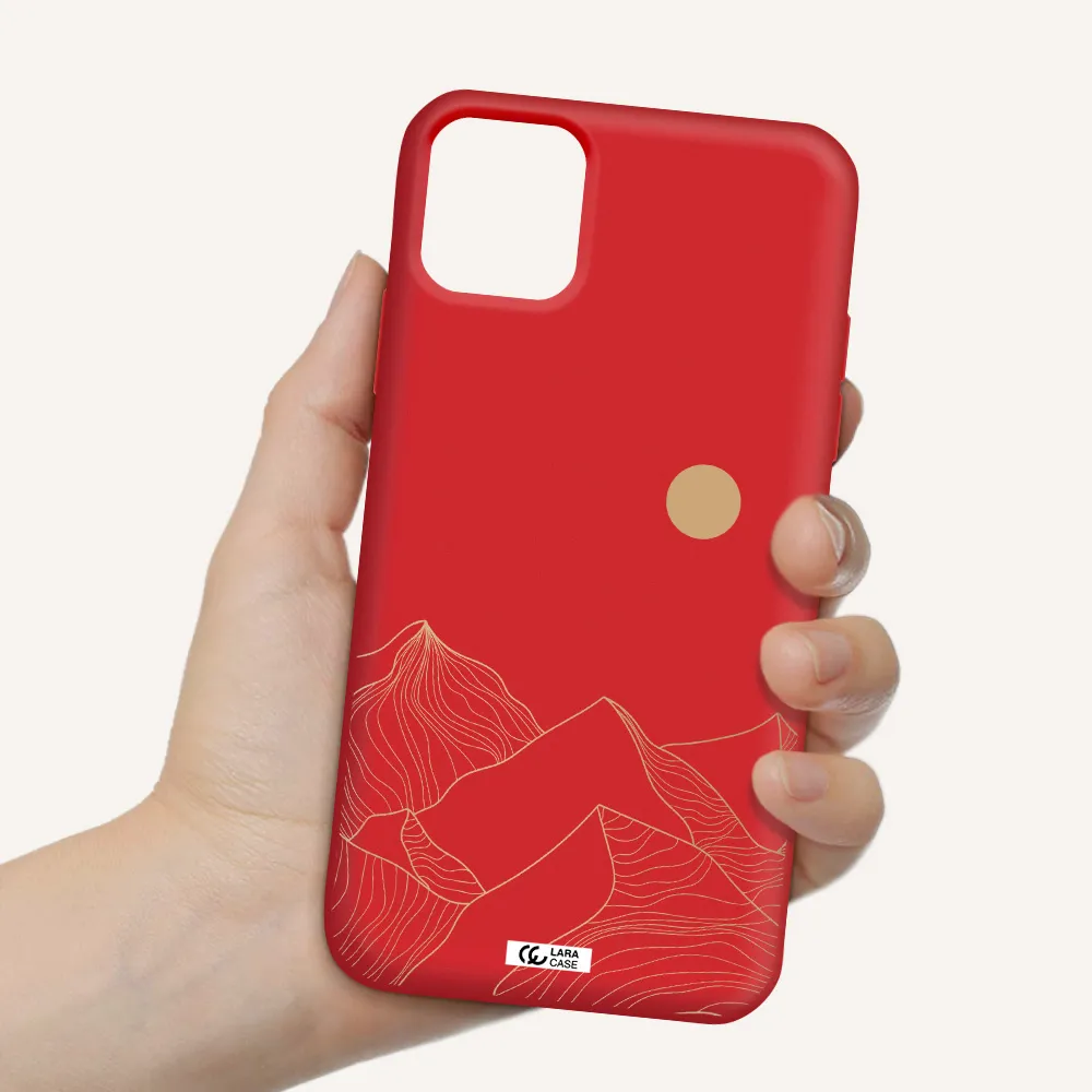a mountain range with a sun in the background Apple iPhone 11 Silicone Imperial Red Case