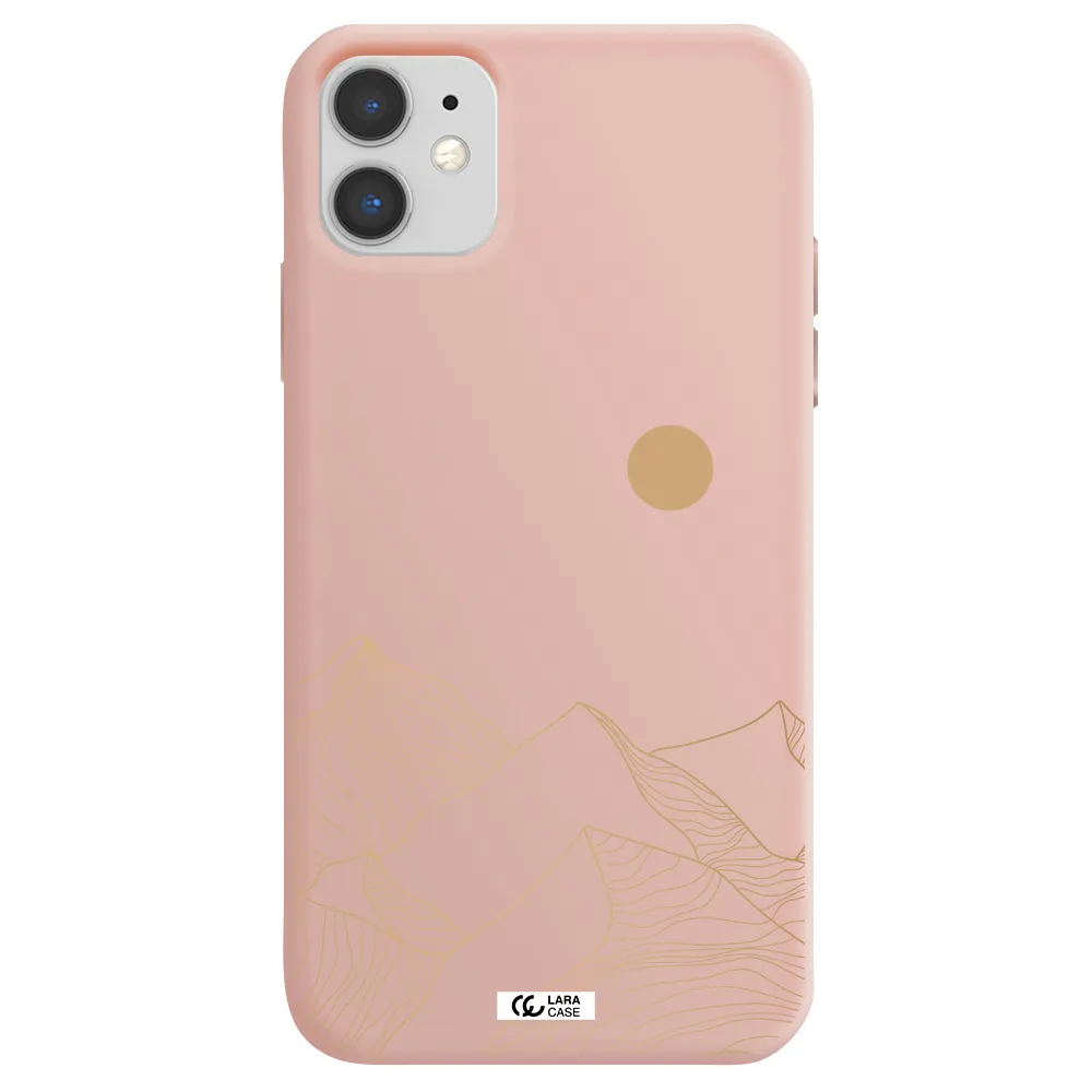a mountain range with a sun in the background Apple iPhone 11 Silicone pastel pink Case