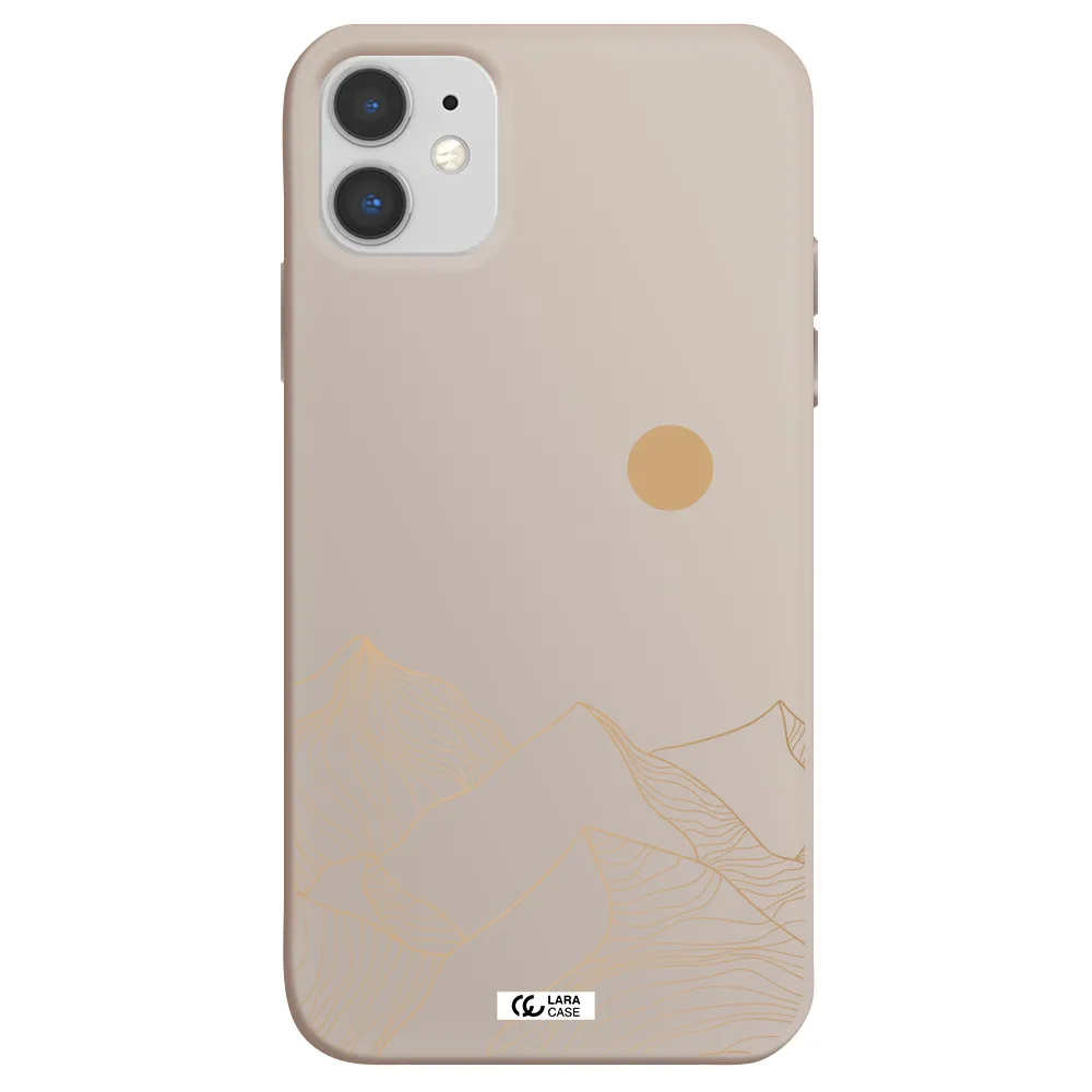a mountain range with a sun in the background Apple iPhone 11 Silicone Stone Case