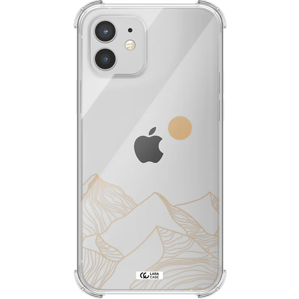 a mountain range with a sun in the background Apple iPhone 12 Clear PC Case