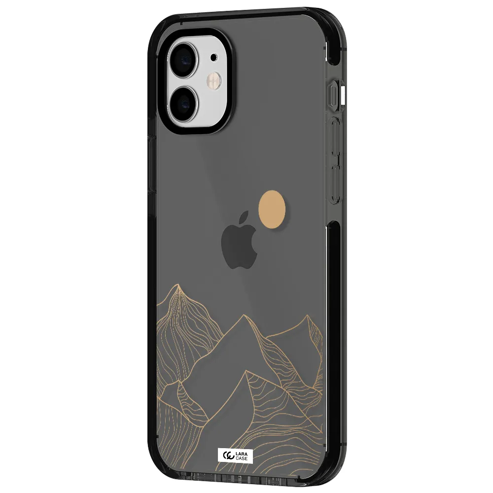 a mountain range with a sun in the background Apple iPhone 12 impact Smoke Black Case