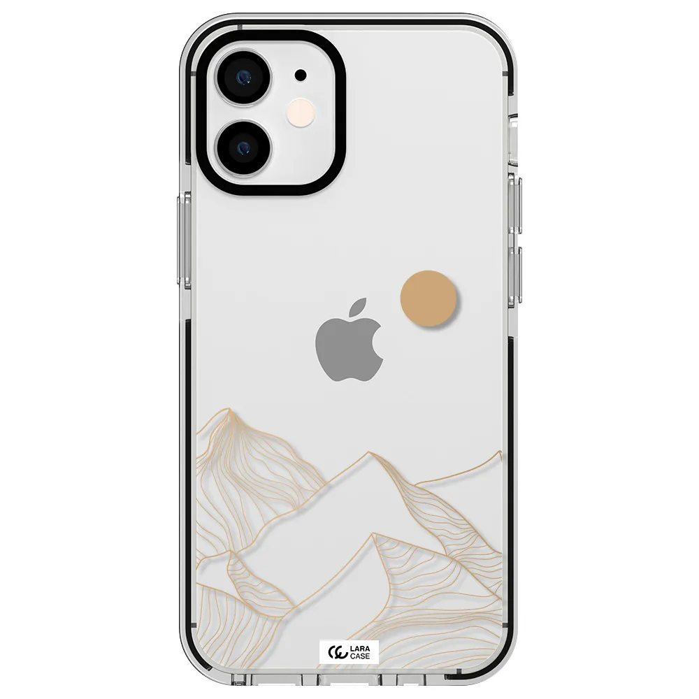 a mountain range with a sun in the background Apple iPhone 12 mini impact black border Case