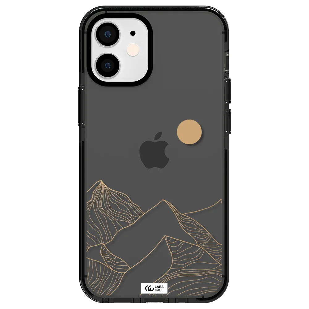 a mountain range with a sun in the background Apple iPhone 12 mini impact Smoke Black Case