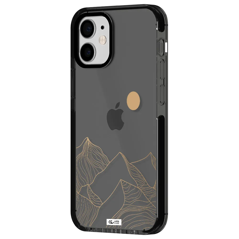 a mountain range with a sun in the background Apple iPhone 12 mini impact Smoke Black Case