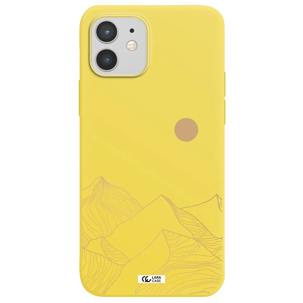 a mountain range with a sun in the background Apple iPhone 12 mini Silicone canary yellow Case
