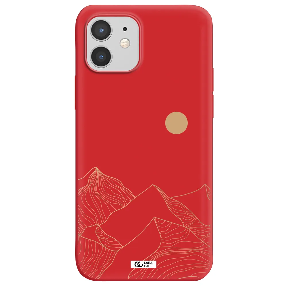 a mountain range with a sun in the background Apple iPhone 12 mini Silicone Imperial Red Case