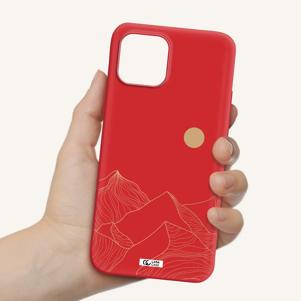 a mountain range with a sun in the background Apple iPhone 12 mini Silicone Imperial Red Case