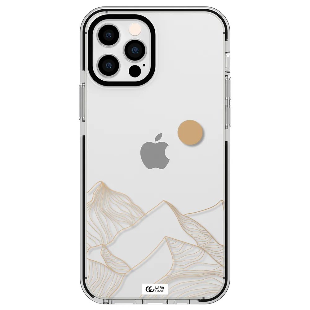 a mountain range with a sun in the background Apple iPhone 12 pro impact black border Case