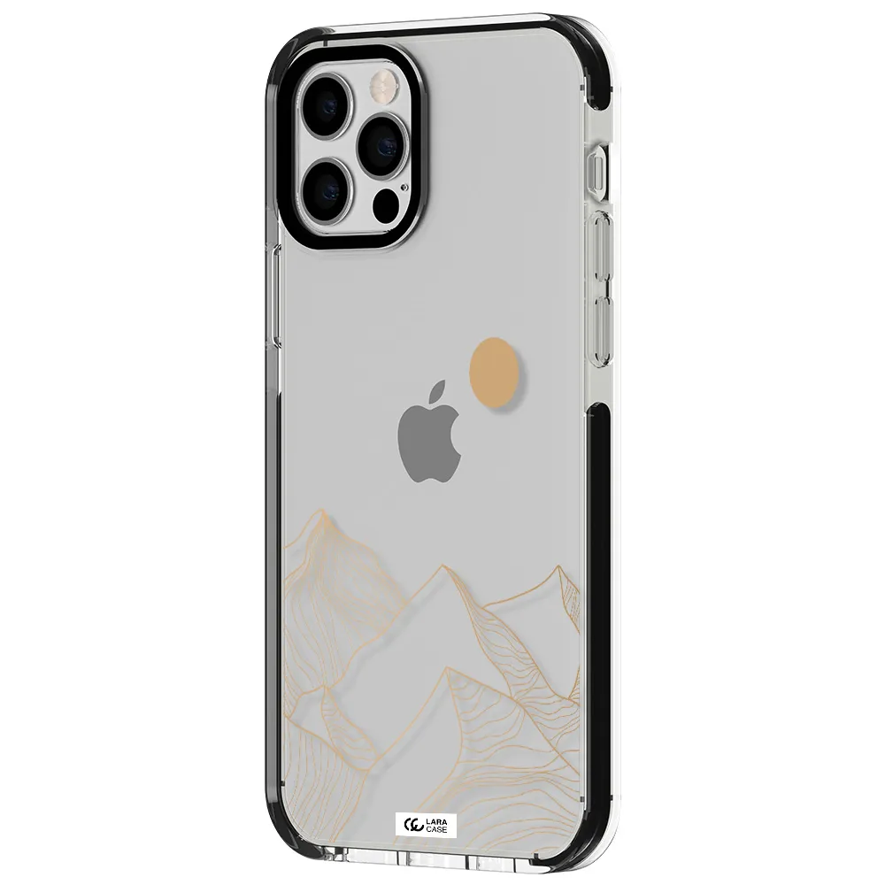 a mountain range with a sun in the background Apple iPhone 12 pro impact black border Case