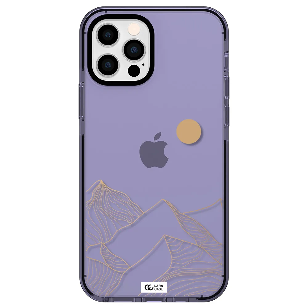 a mountain range with a sun in the background Apple iPhone 12 pro impact Lilac Case