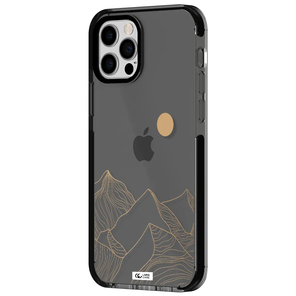 a mountain range with a sun in the background Apple iPhone 12 pro impact Smoke Black Case