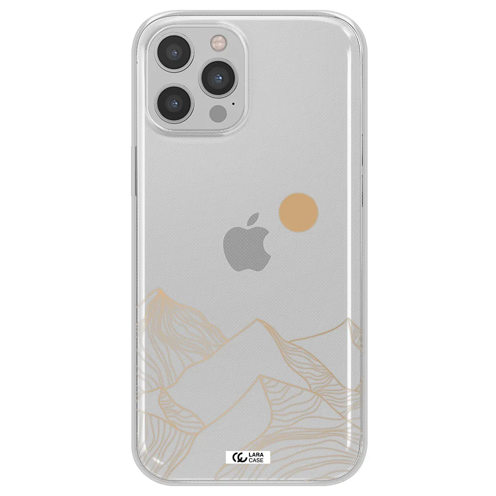 a mountain range with a sun in the background Apple iPhone 12 pro max Clear TPU Case