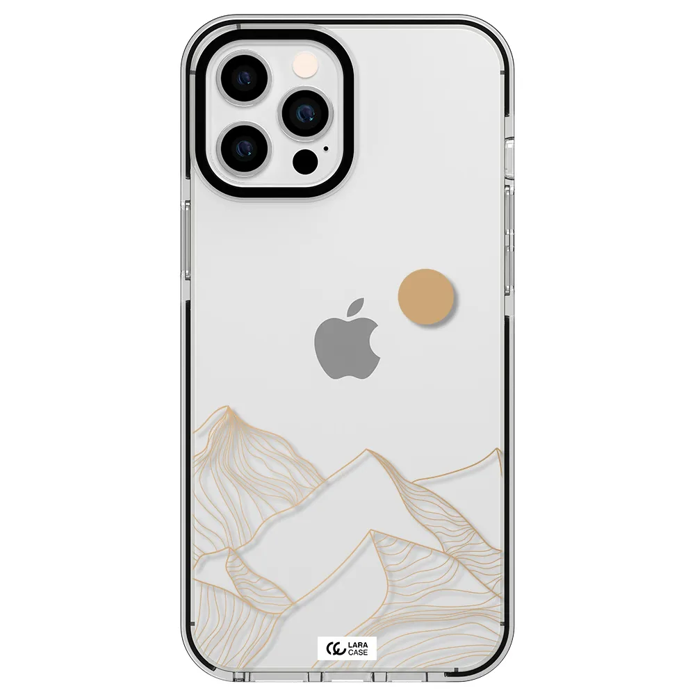 a mountain range with a sun in the background Apple iPhone 12 pro max impact black border Case