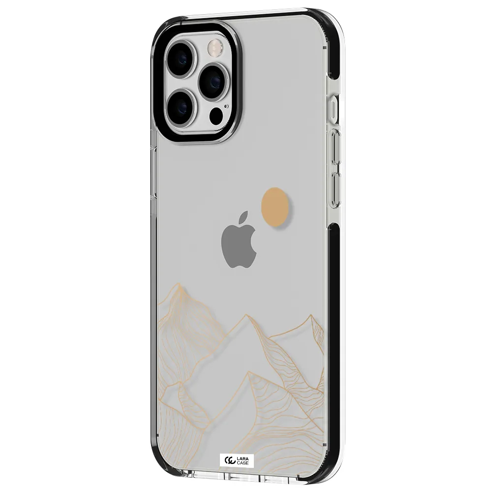 a mountain range with a sun in the background Apple iPhone 12 pro max impact black border Case