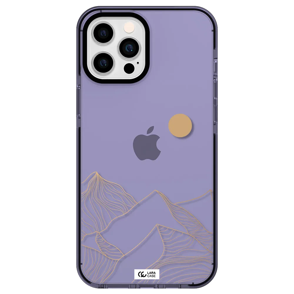 a mountain range with a sun in the background Apple iPhone 12 pro max impact Lilac Case