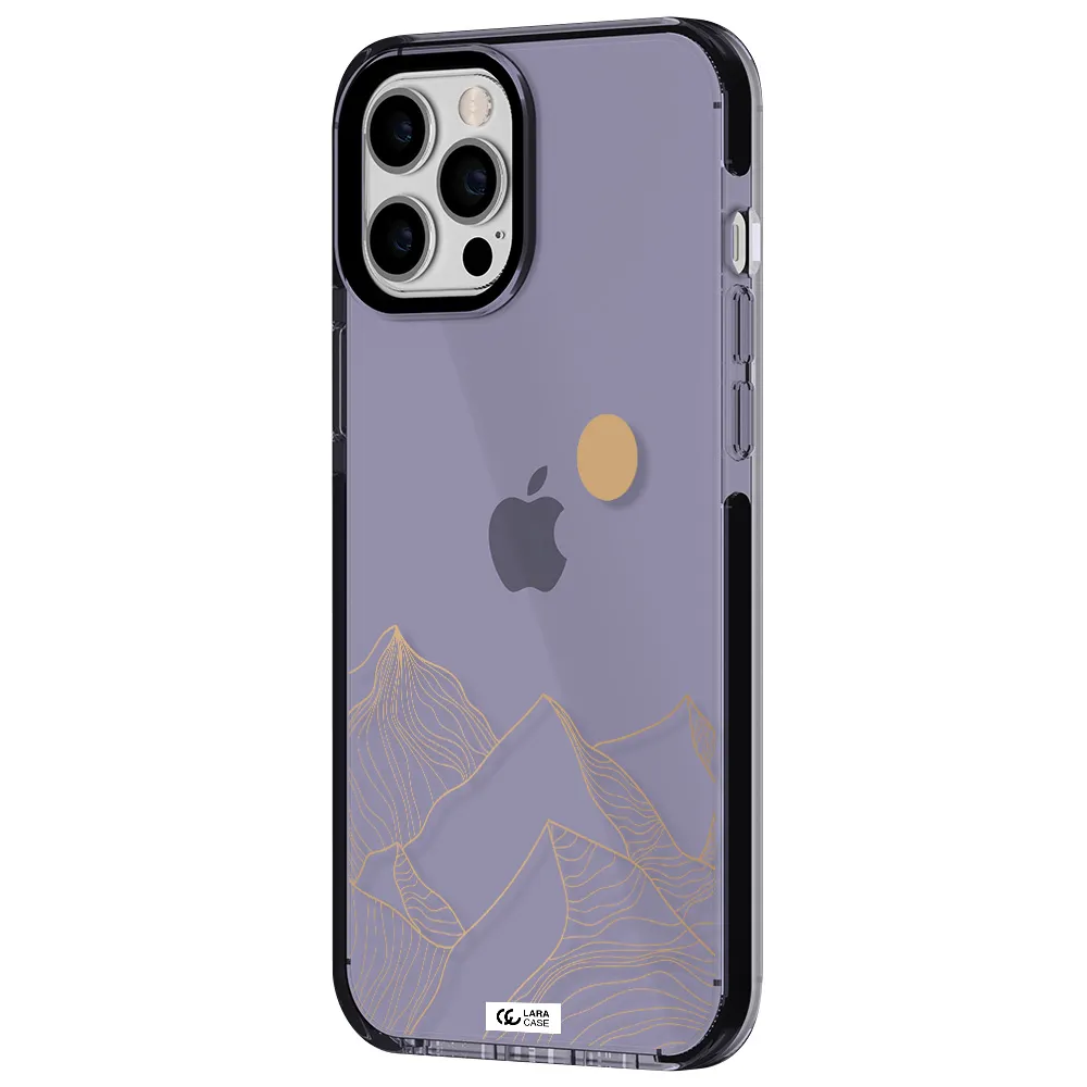 a mountain range with a sun in the background Apple iPhone 12 pro max impact Lilac Case