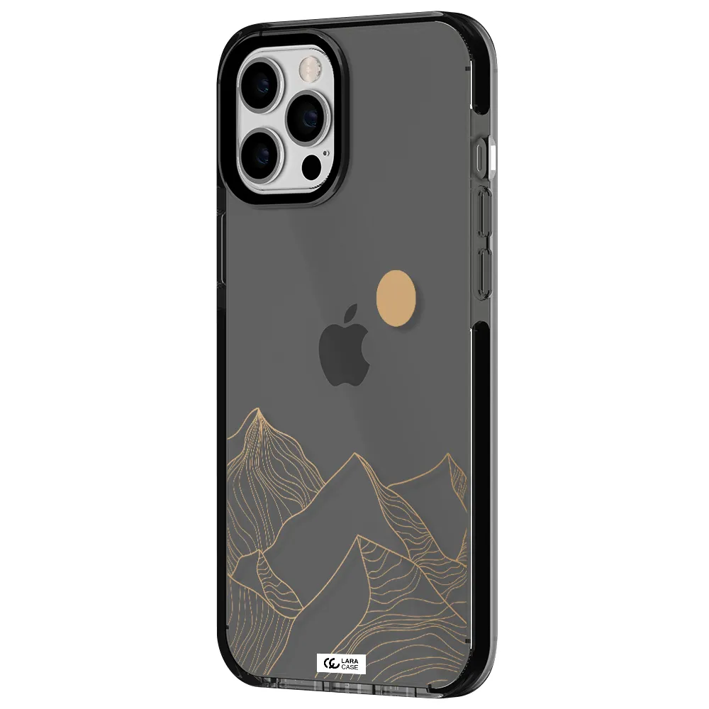 a mountain range with a sun in the background Apple iPhone 12 pro max impact Smoke Black Case