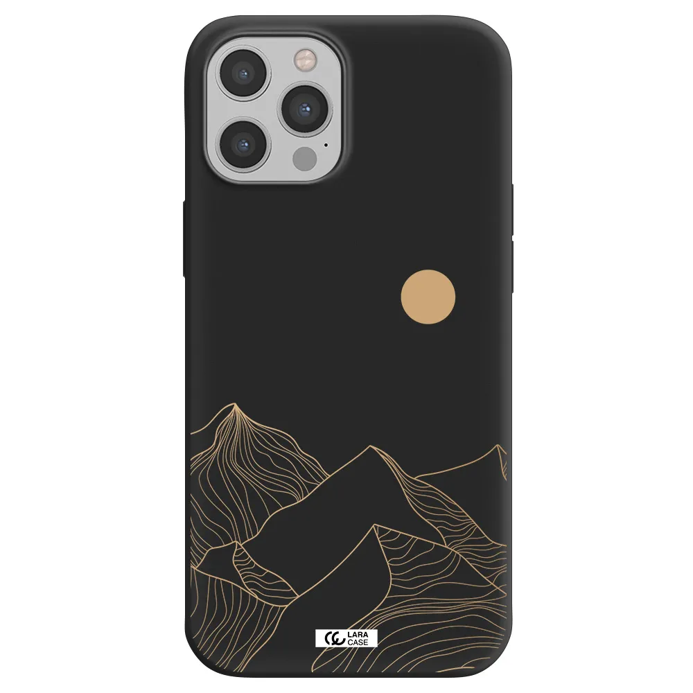 a mountain range with a sun in the background Apple iPhone 12 pro max Silicone black Case