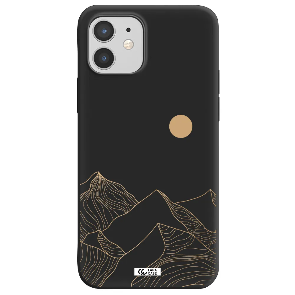 a mountain range with a sun in the background Apple iPhone 12 Silicone black Case