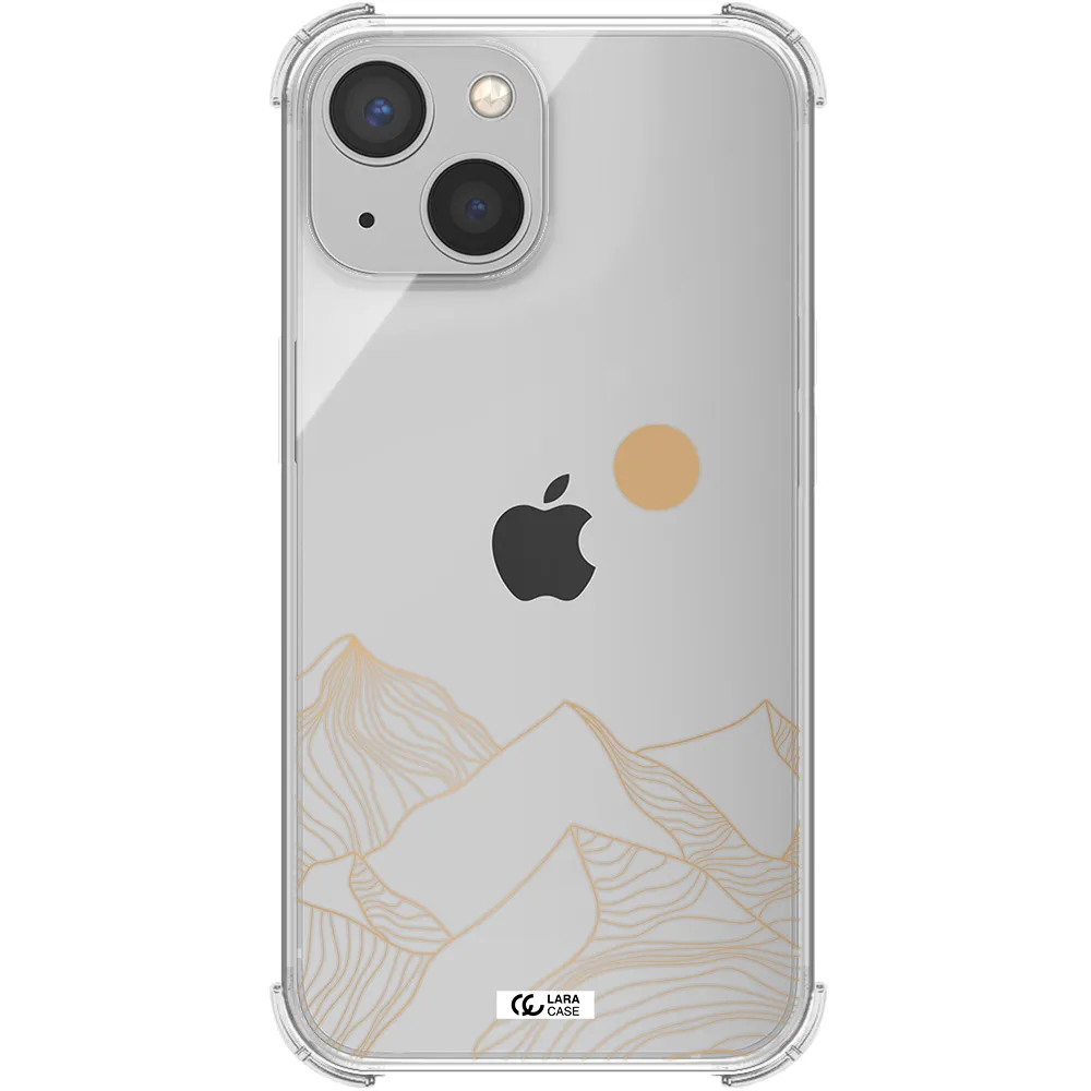 a mountain range with a sun in the background Apple iPhone 13 Clear PC Case