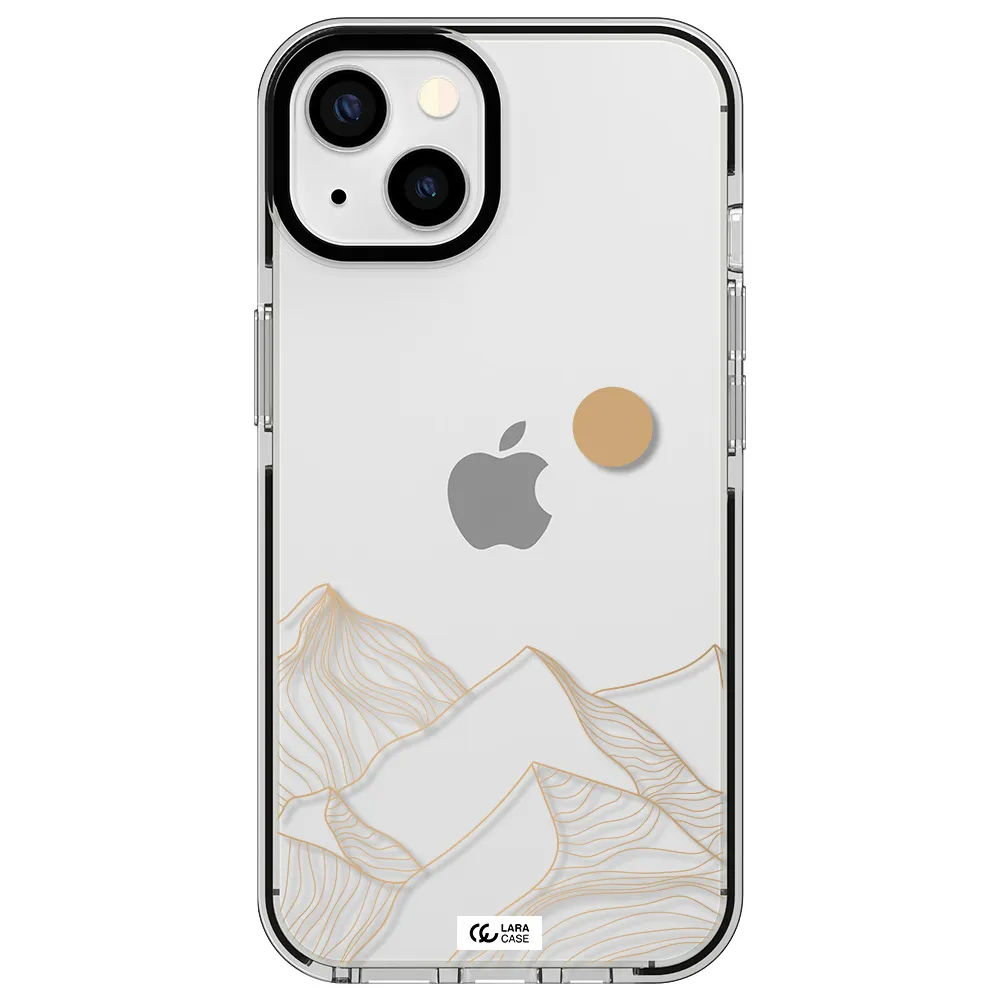 a mountain range with a sun in the background Apple iPhone 13 impact black border Case