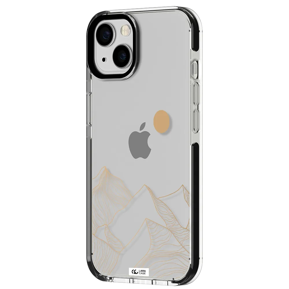 a mountain range with a sun in the background Apple iPhone 13 impact black border Case