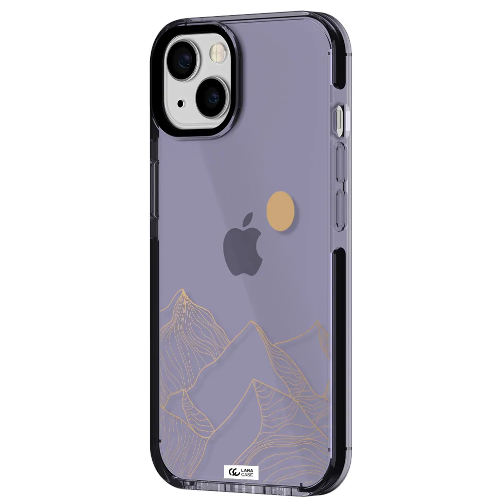 a mountain range with a sun in the background Apple iPhone 13 impact Lilac Case