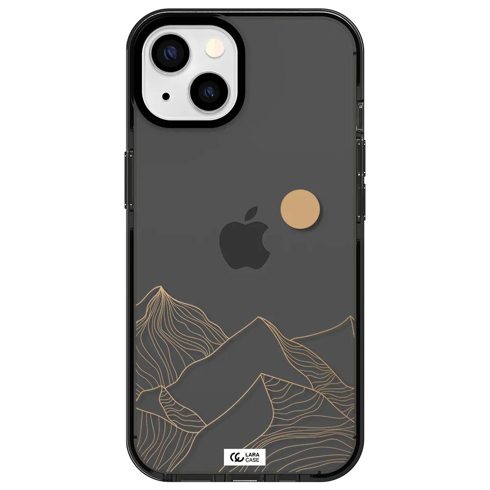 a mountain range with a sun in the background Apple iPhone 13 impact Smoke Black Case