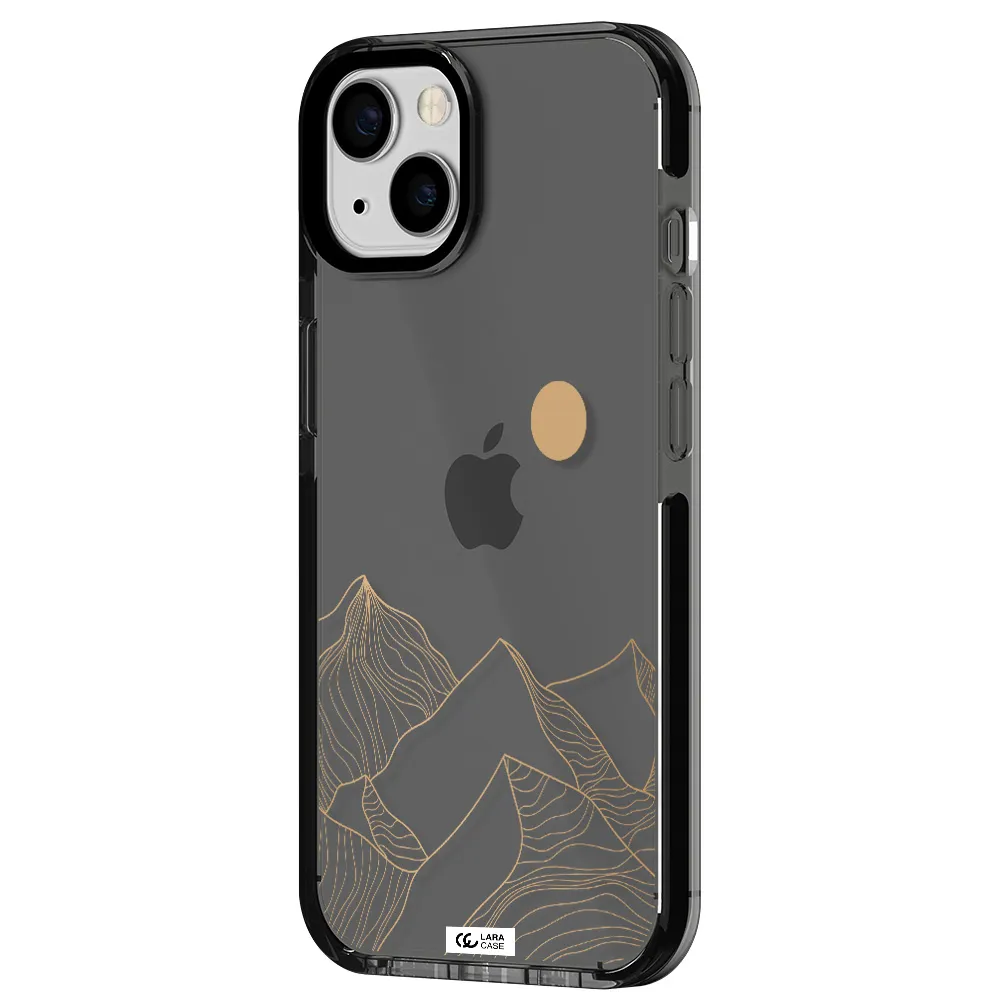 a mountain range with a sun in the background Apple iPhone 13 impact Smoke Black Case