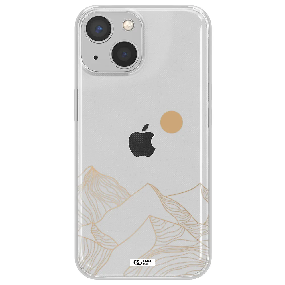 a mountain range with a sun in the background Apple iPhone 13 mini Clear TPU Case